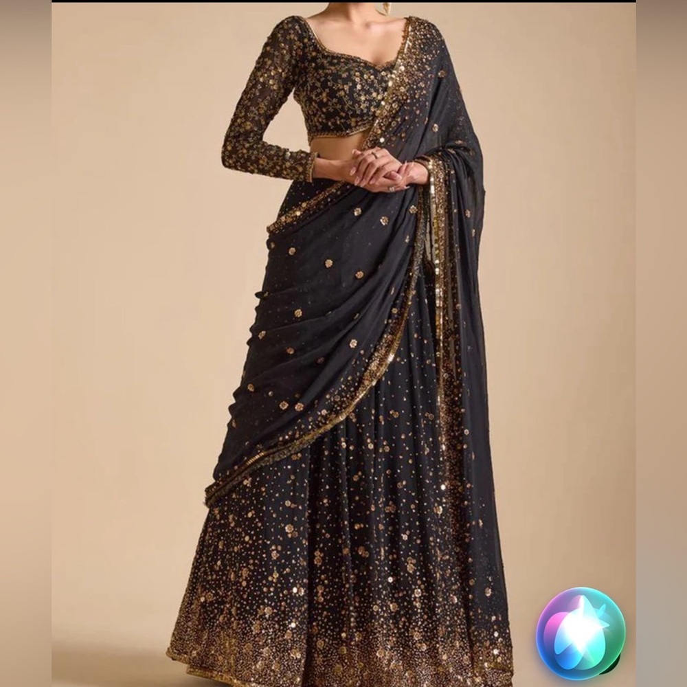 Elegant Black and Gold Embellished Lehenga